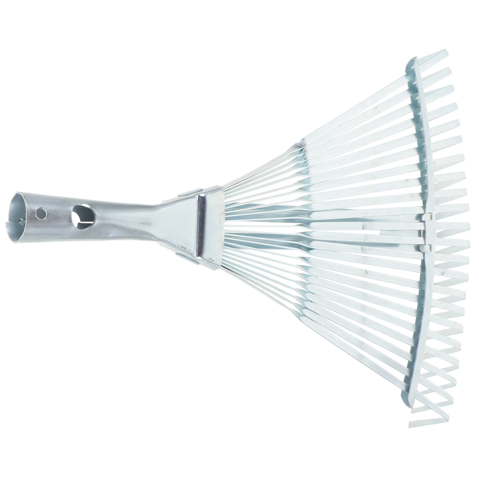 An adjustable, expandable metal leaf rake with 22 teeth, featuring a lightweight and durable design for raking lawns and yard debris.