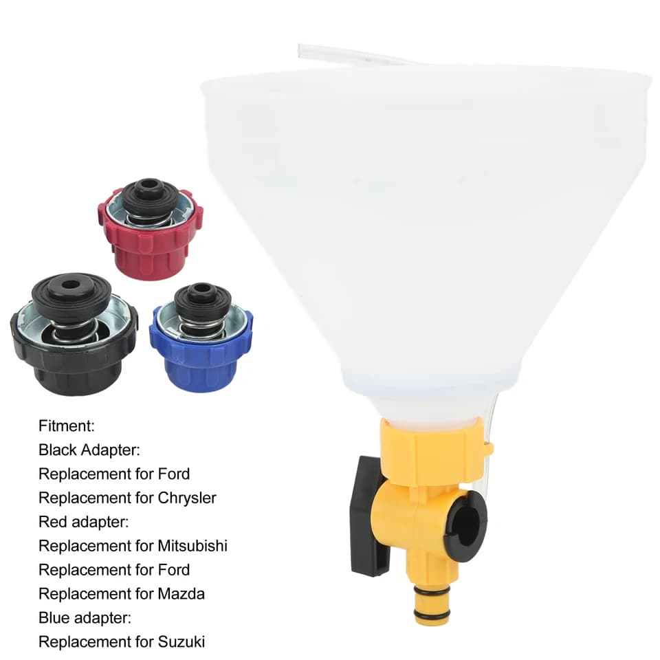 Spill Kit: Car Radiator Coolant Refill Funnel | Spill-Proof Engine Cooling System Filling | 3 Adapters - Thumbnail 5