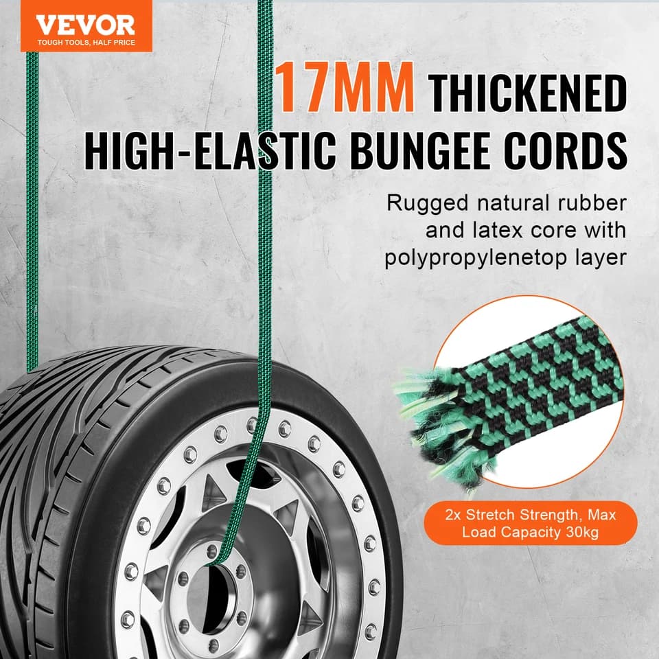 32pc Bungee Cord Ratchet Tie Down Straps | 2m Flat Elasticity | Steel J-Hooks for Cargo - Thumbnail 3