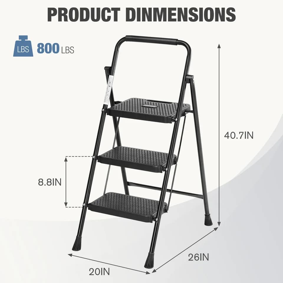Folding Step Ladder Stool with Ladder Standoff | 800lbs Capacity | Kitchen & Home - Thumbnail 4
