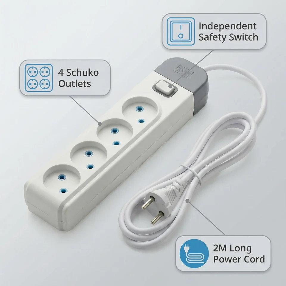 4-in-1 UK Extension Lead | 2M Cable, Switched | 230V/10A Power Socket - Thumbnail 6