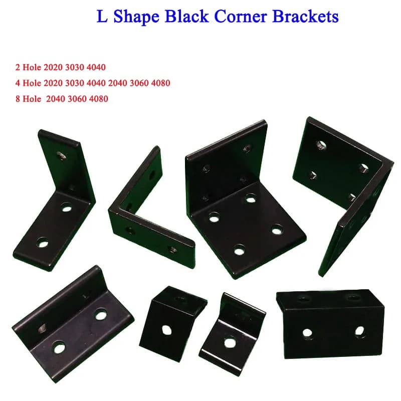 L Brackets | Black Aluminium Profile Connectors | 2020-4080 Angle Fitting - Thumbnail 2