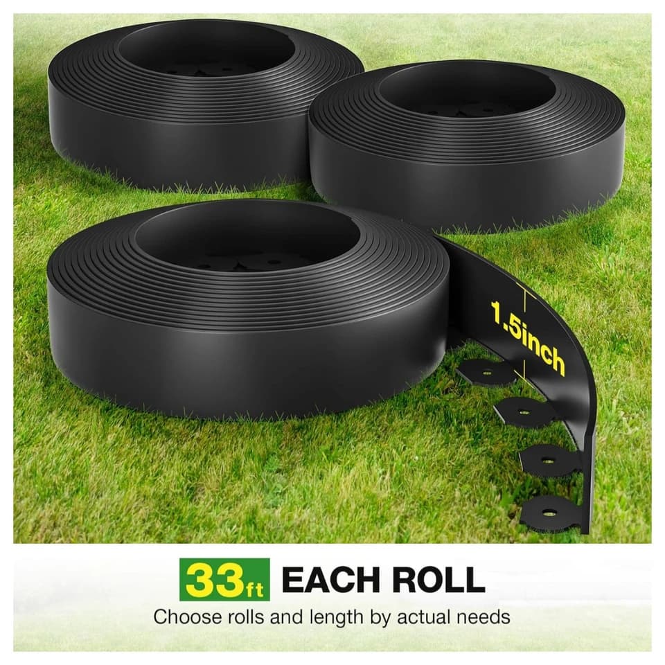 No-Dig Landscape Edging Fence Post Spike Kit | 1.5in Tall Plastic Border | 10m-30m Black - Thumbnail 4