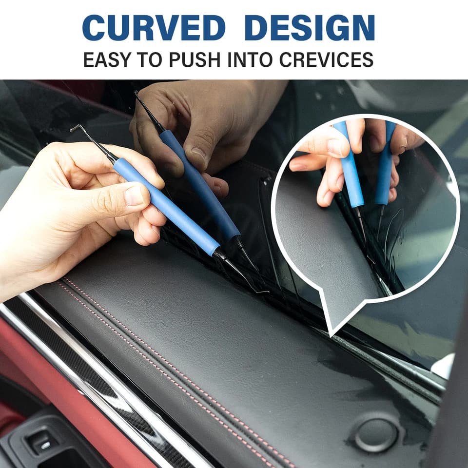 3pc Stainless Steel Window Squeegee | Anti-Slip Rubber Coating | Vinyl Tucking & Weeding Kit - Thumbnail 3