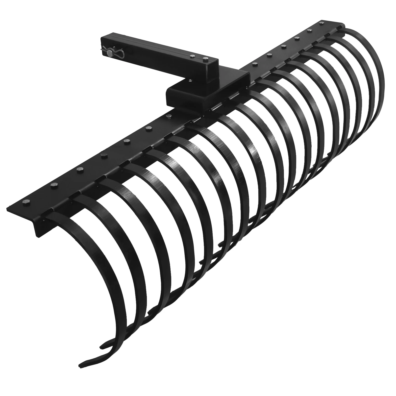 49-inch rust-proof tractor rake with 18 scarifier teeth, easy to install on lawn tractors or ATV/UTVs for soil aeration and chisel plowing.