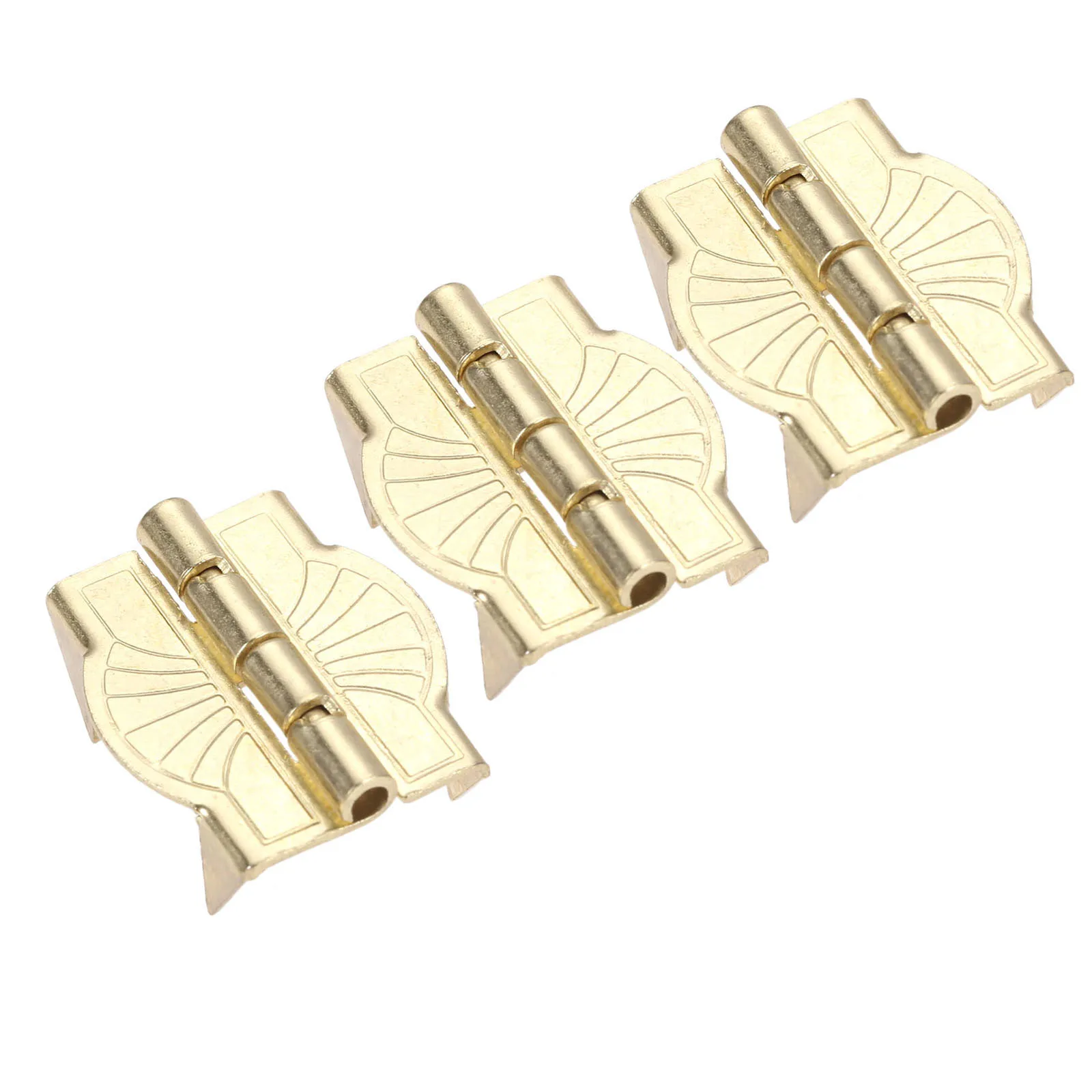 Ten gold-colored decorative luggage hinges with legs for wooden boxes, suitcases, and cabinet hardware.