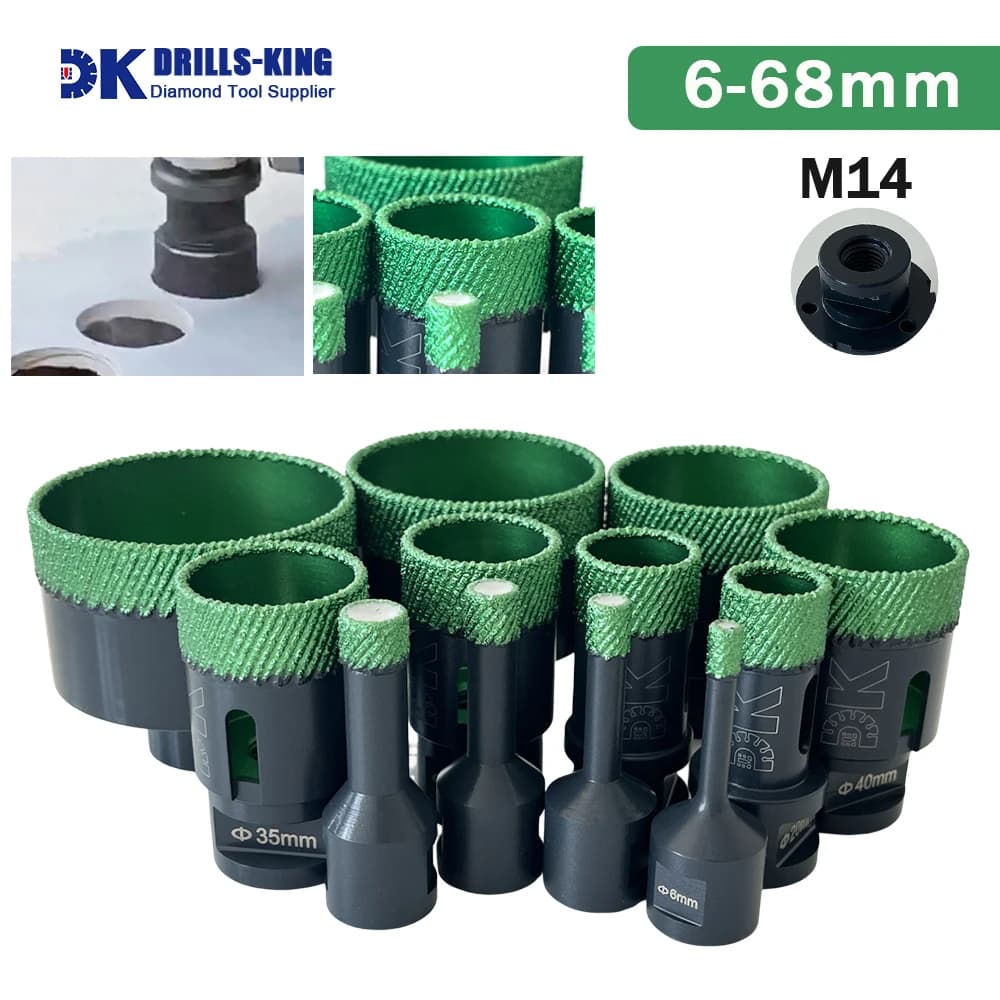 Diamond Hole Saw Kit | 6-68mm for Tile, Porcelain & Marble | M14 Thread Core Drill Bit - Thumbnail 2