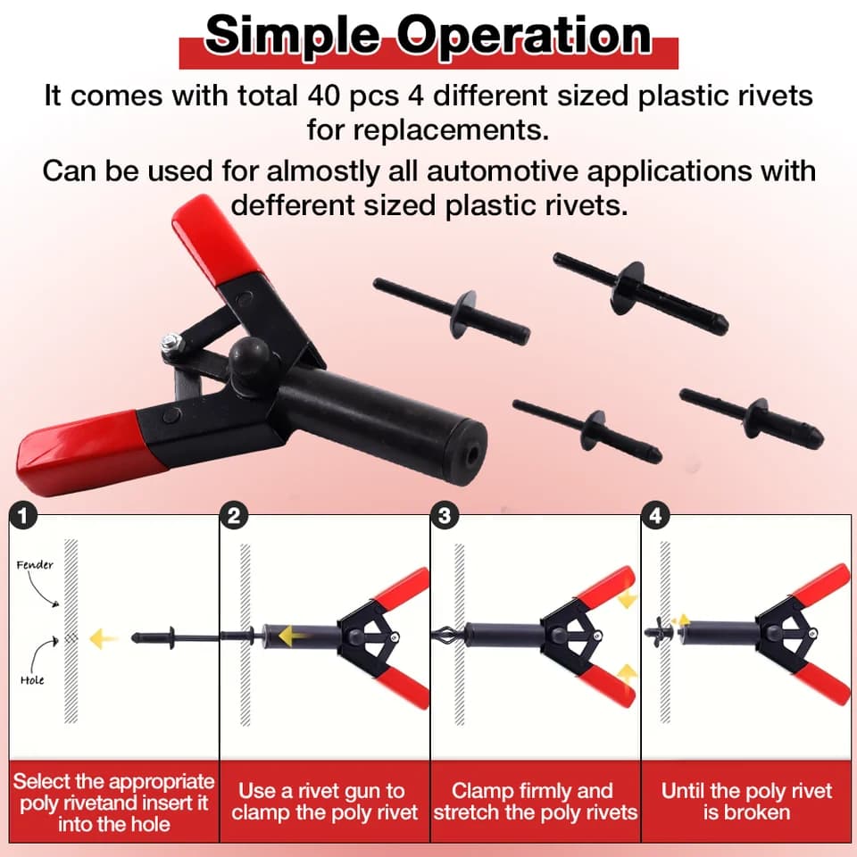 Plastic Rivet Gun Kit | Quick Manual Riveting Tool | Automotive & Panel Fastening - Thumbnail 6
