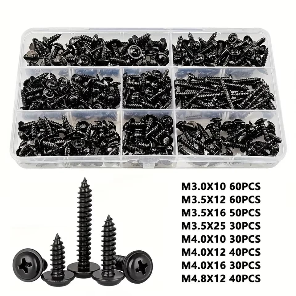 Self Tapping Screws Set | M3-M5 Pan Head Phillips | Black Carbon Steel for Wood - Thumbnail 3