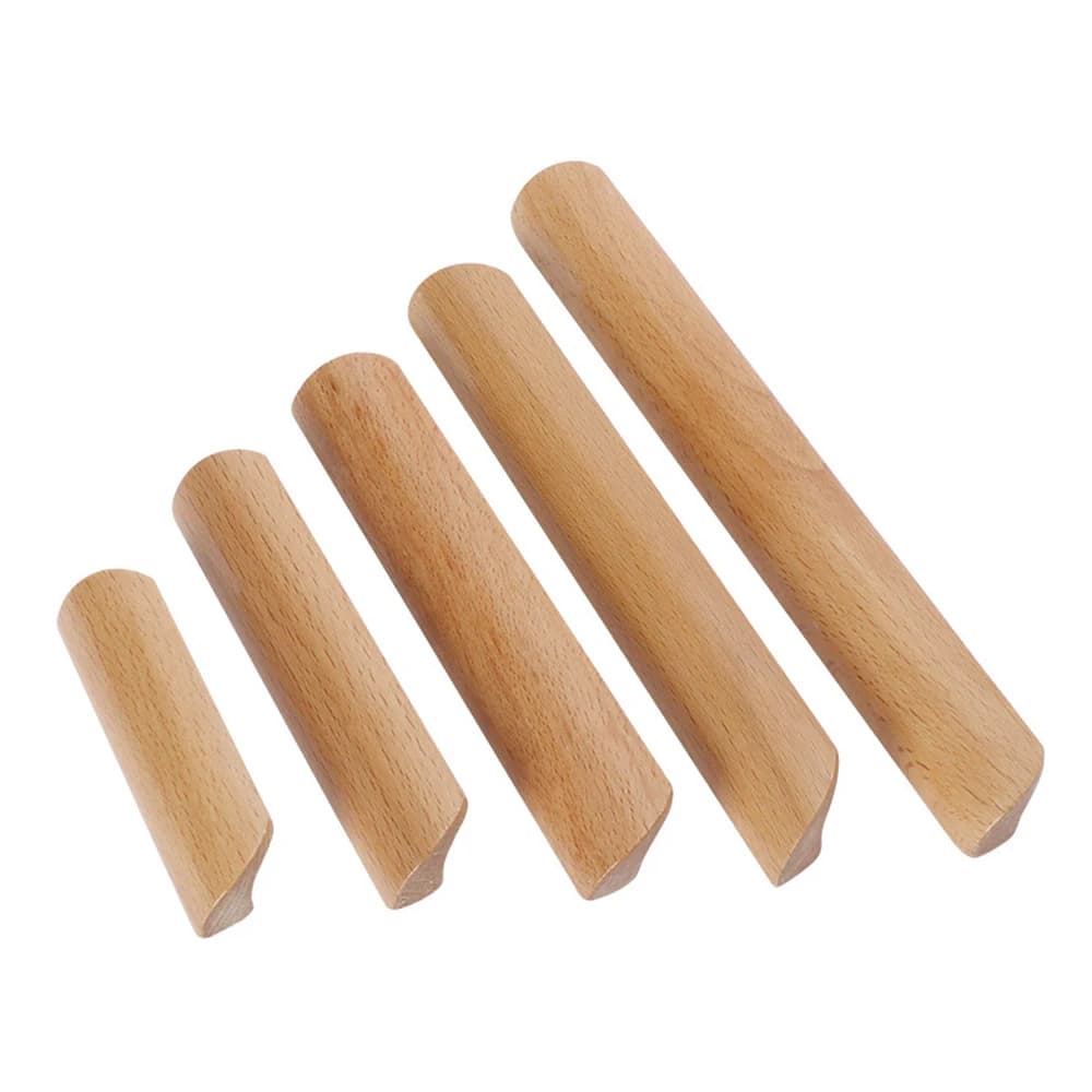A single solid wood drawer pull or cabinet handle, made from environmentally friendly wood, complete with mounting screws for furniture.