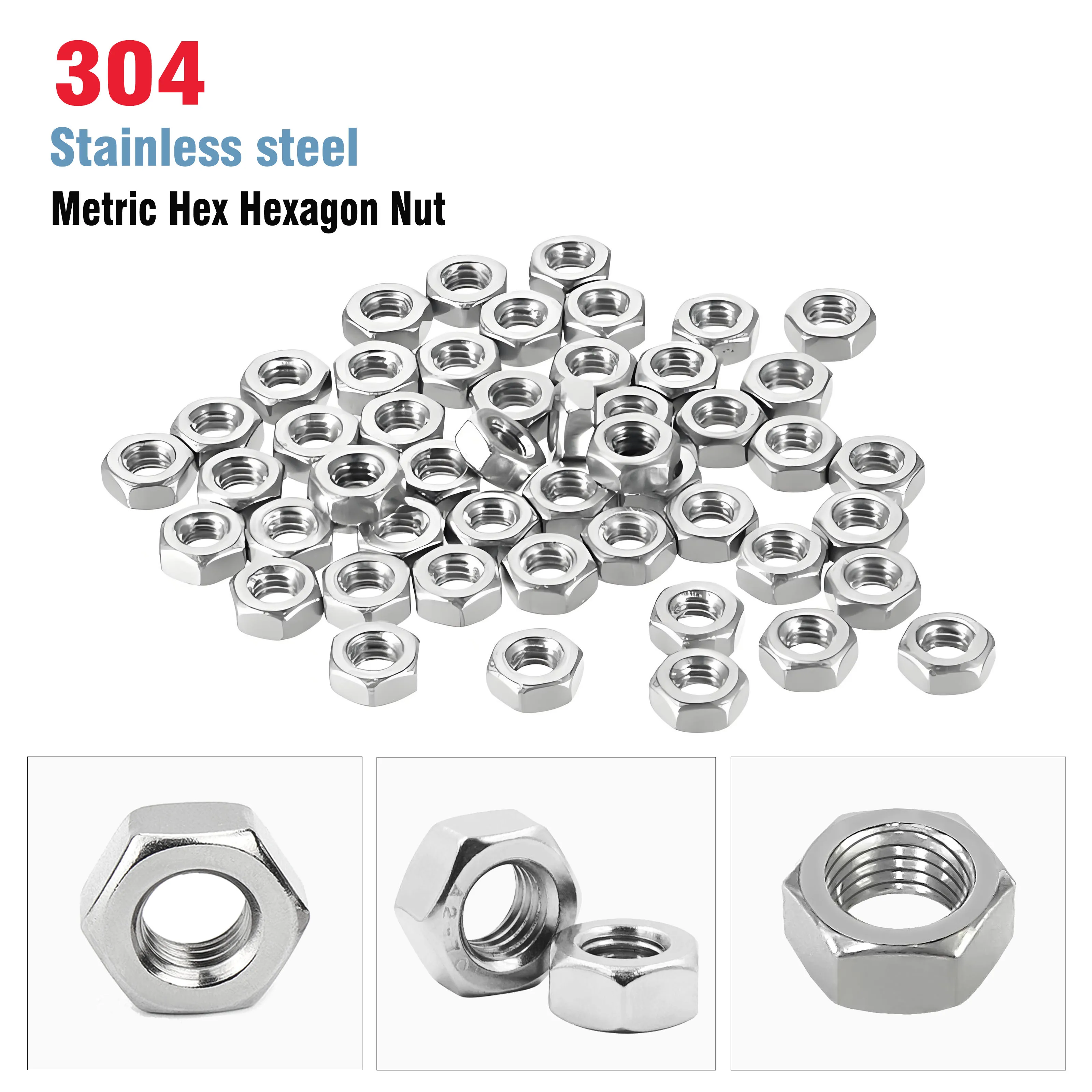 304 Stainless Steel Hex Nuts DIN934 | Metric Hardware Assortment | M2-M18 Precision Fasteners