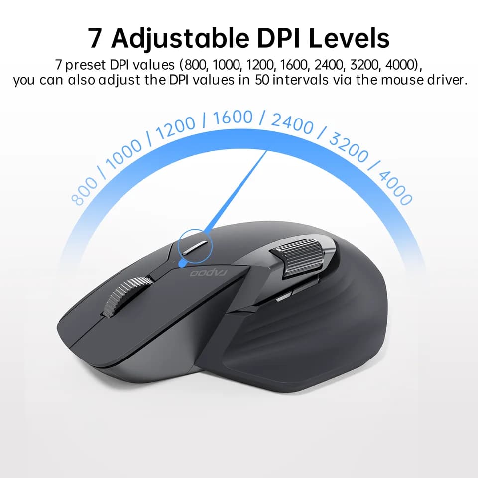 Rapoo MT760L/MT760M Wireless Mouse | Ergonomic, 4000 DPI | Multi-Device Bluetooth - Thumbnail 5