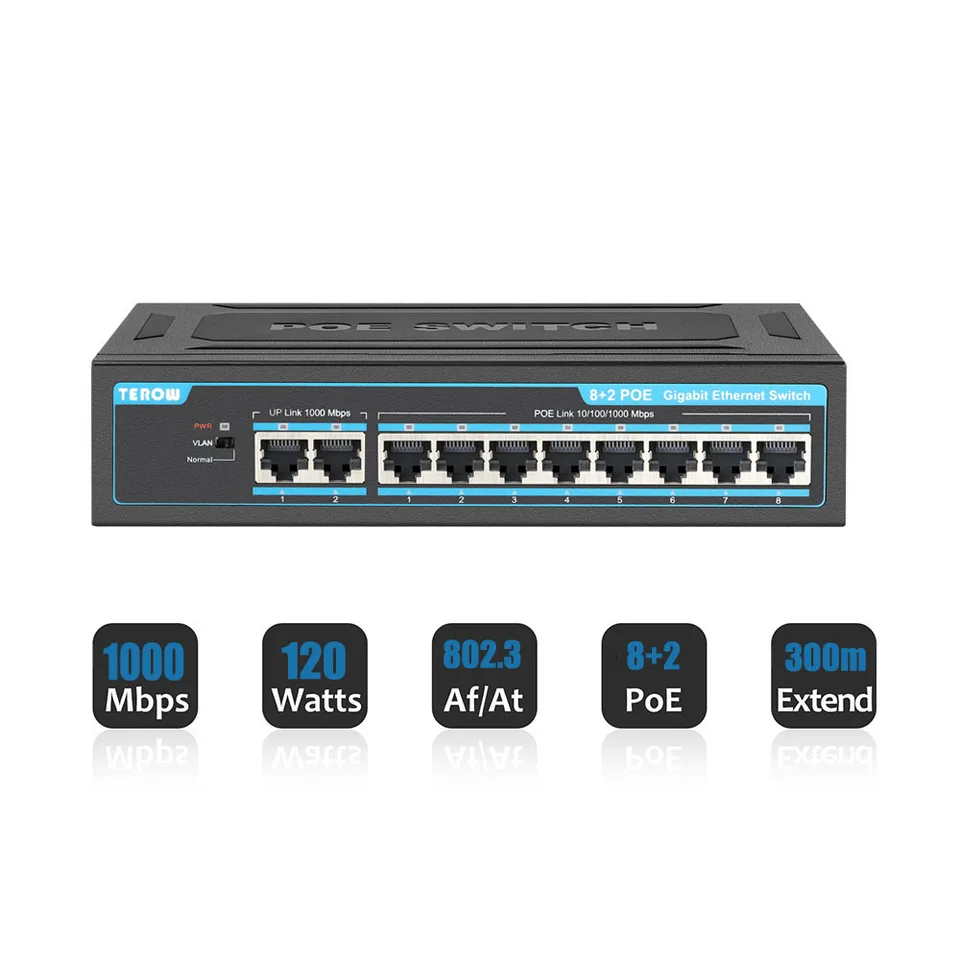 Gigabit Network Switch | 8 PoE + 2 Uplink Ports | IP Camera/AP - Thumbnail 2