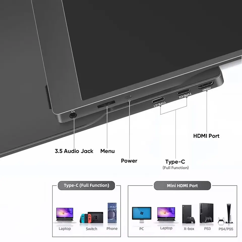 15.6" Portable Monitor 1080p 72% sRGB | Laptop Screen Extender | Win/Mac & Gaming - Thumbnail 7