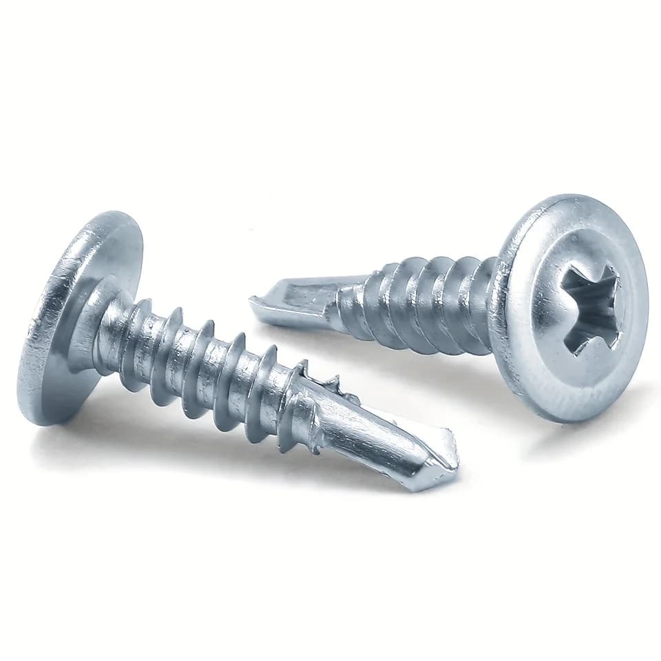 Self tapping screws: two #8 Phillips truss head screws on a white background.