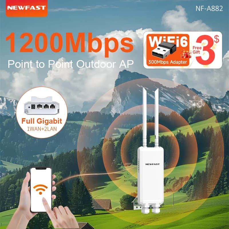 Outdoor WiFi Extender 1200Mbps | Dual-Band 48V PoE Access Point | Long Range Gigabit - Thumbnail 2