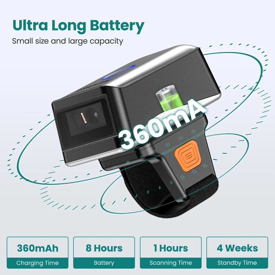 Ring Barcode Scanner | Wireless 2D for Android/iOS | Finger-worn Data Matrix Reader - Thumbnail 6