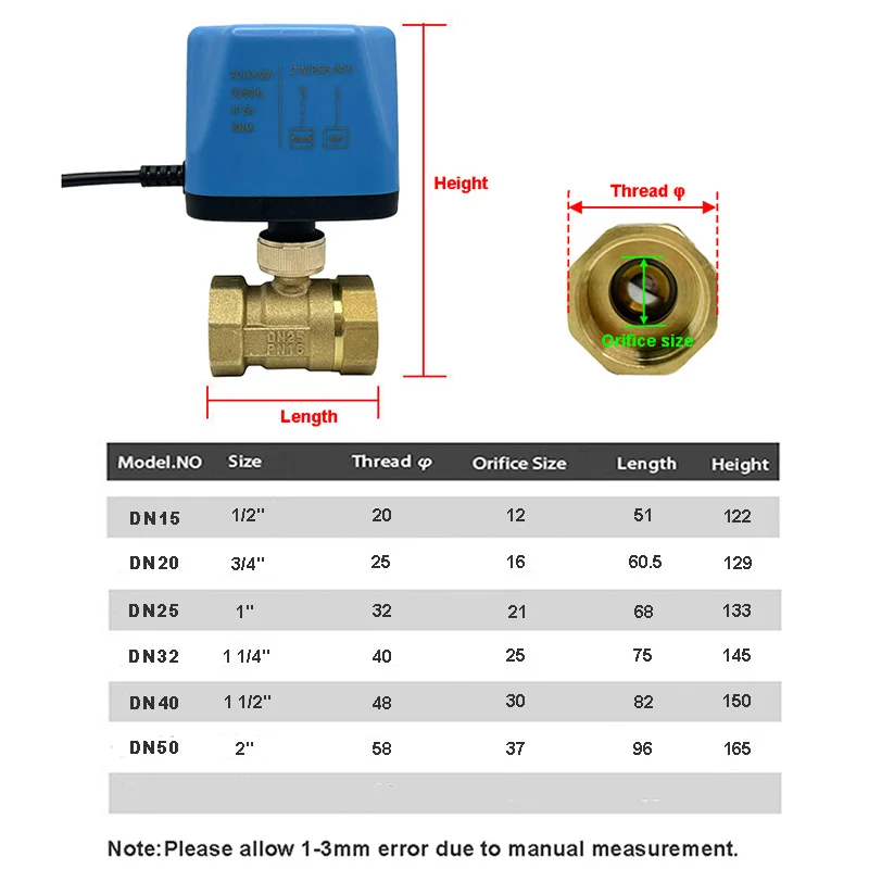 Electric Brass Motorised Ball Valve | Normally Open vs Closed | 1/2" to 2" 12-220V - Thumbnail 6