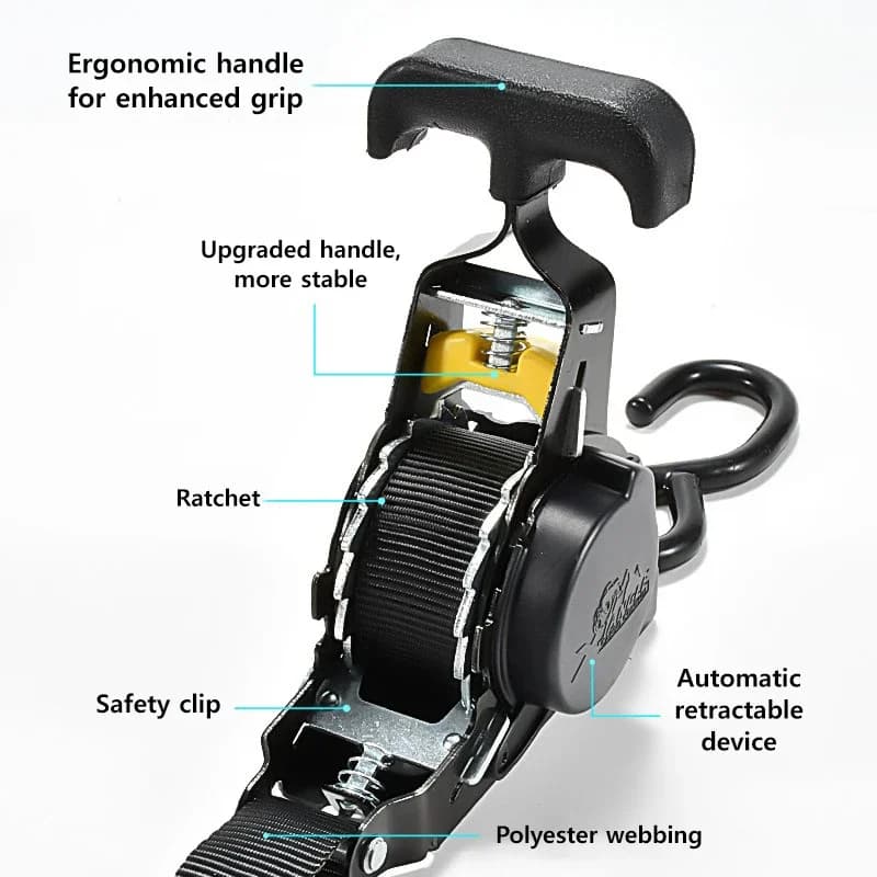 Heavy Duty Ratchet Tie Down Straps | Automatic Retractable | Cargo & Transport - Thumbnail 5