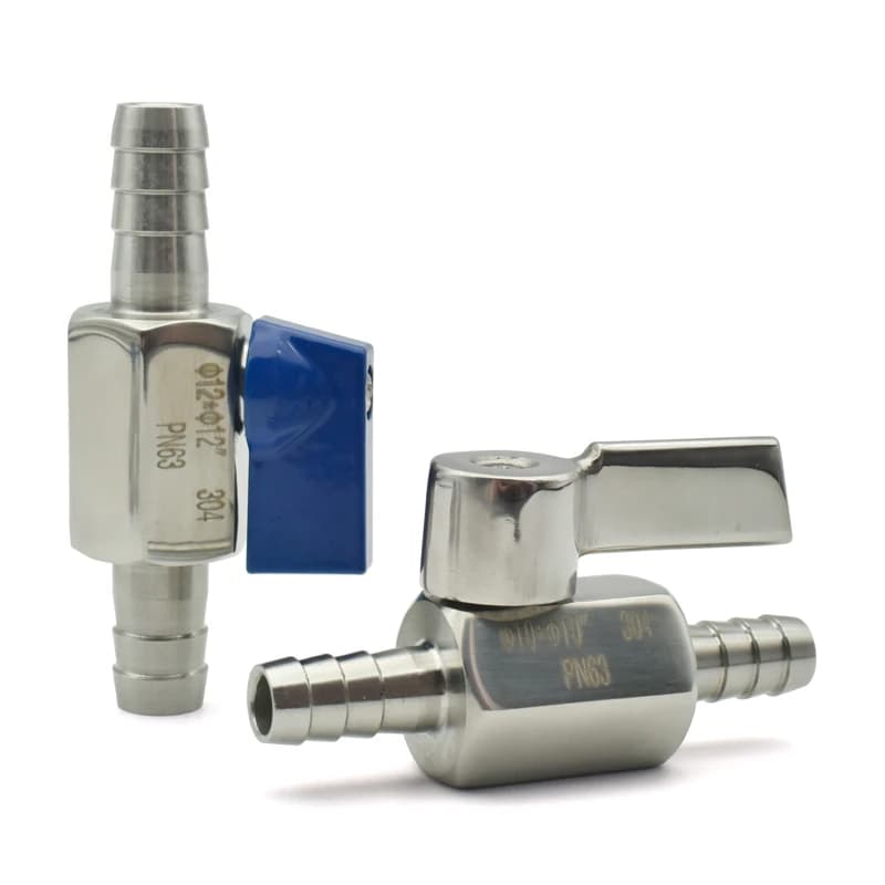 Hose Barb Mini Ball Valve Gate | 304 Stainless Steel | Gas Water Oil - Thumbnail 7