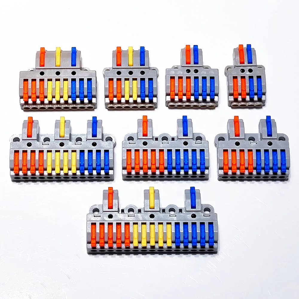 SPL-424 push-in terminal block connector for quick electrical wiring, featuring a compact white plastic housing with screw terminals.