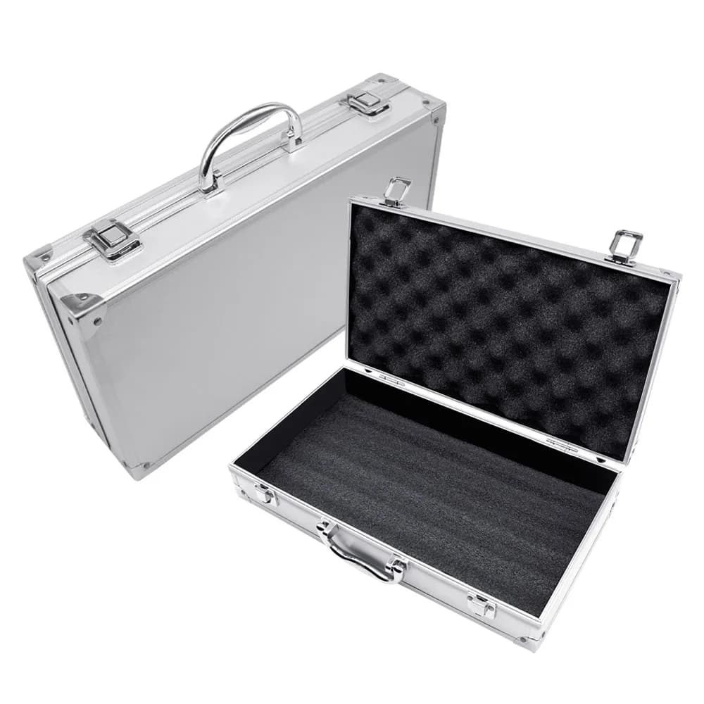 Professional aluminum alloy portable toolbox with cotton lining, designed as a sturdy equipment suitcase for tool storage.