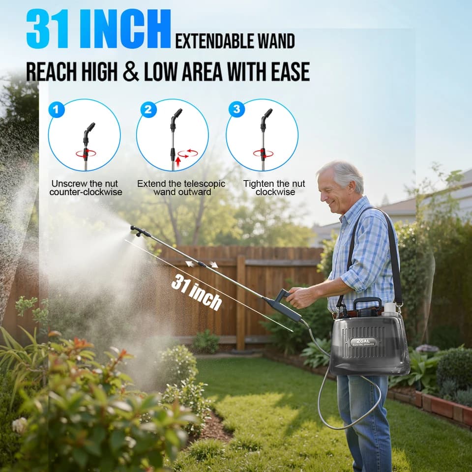 2 Gallon Knapsack Sprayer | 3 Pressure Levels | Extendable Wand - Thumbnail 5