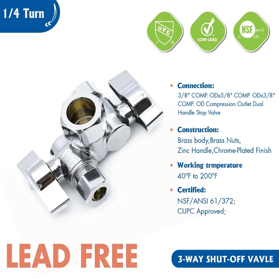 Float Valve Stop | 3/8" x 5/8" x 3/8" Comp. | 1/4 Turn Dual Handle 80407 - Thumbnail 4
