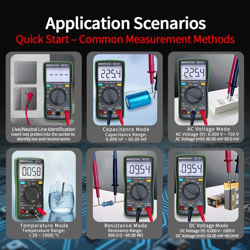ZT-102L Multimeter | 60H Inductance & Capacitance | Temperature & NCV - Thumbnail 6
