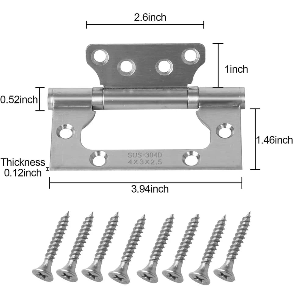 6 Piece 4x3" Non-Mortise Gate Hinges | Stainless Steel | Brushed Finish - Thumbnail 5