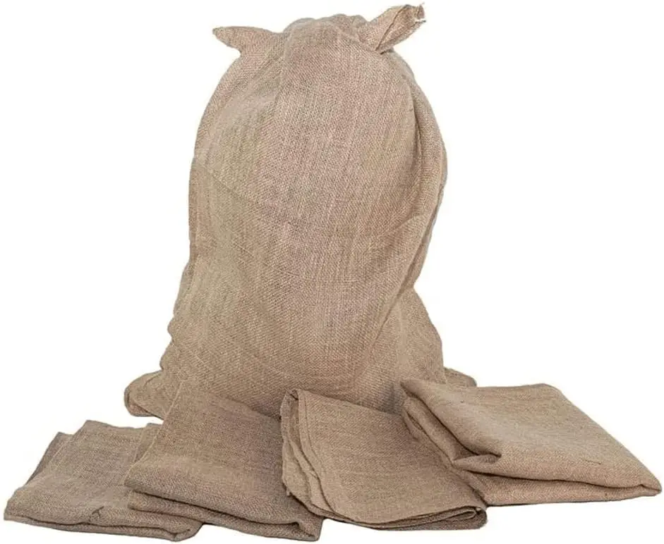 Heavy-Duty Rubble Sack: single burlap sack with folded material on white.