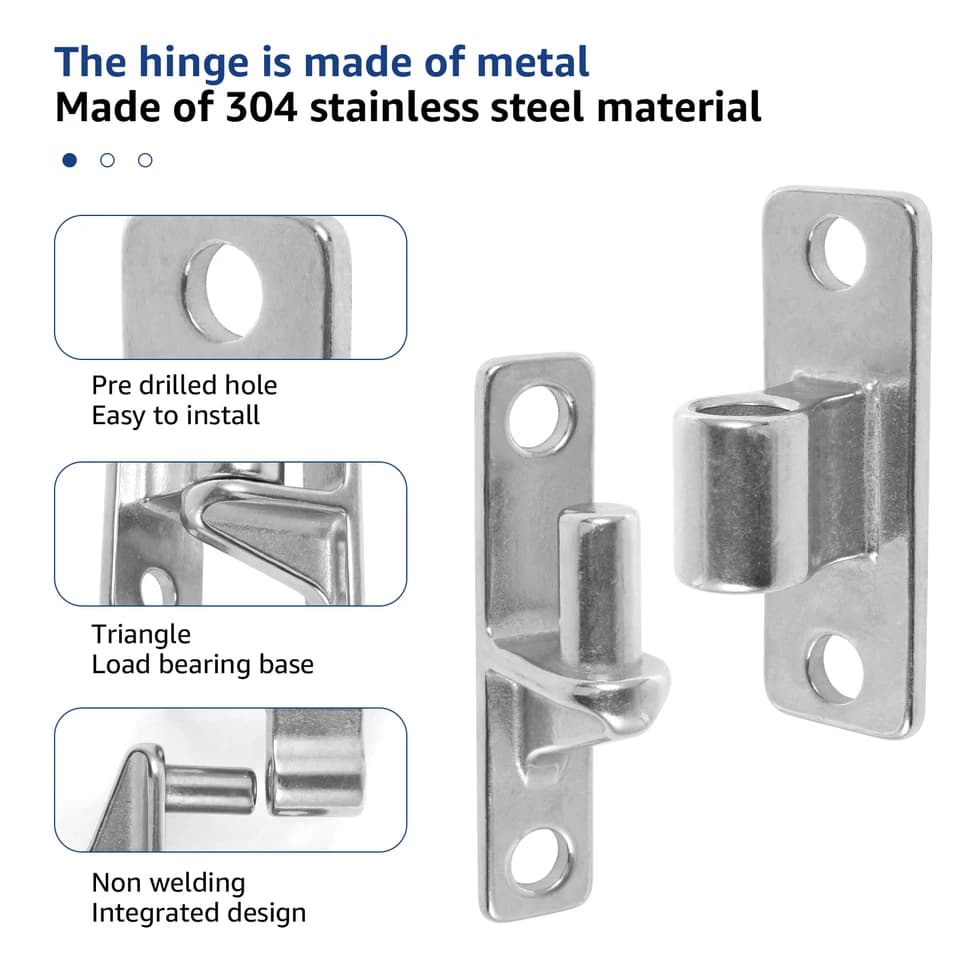 Heavy Duty Gate Hinges | 600lbs Capacity | Stainless Steel Wall Mount - Thumbnail 2