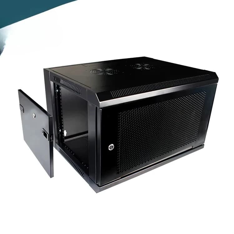 Mini 6U server rack cabinet with 19-inch vertical mounting, 450mm depth, and wall-mount design for compact network or data storage.