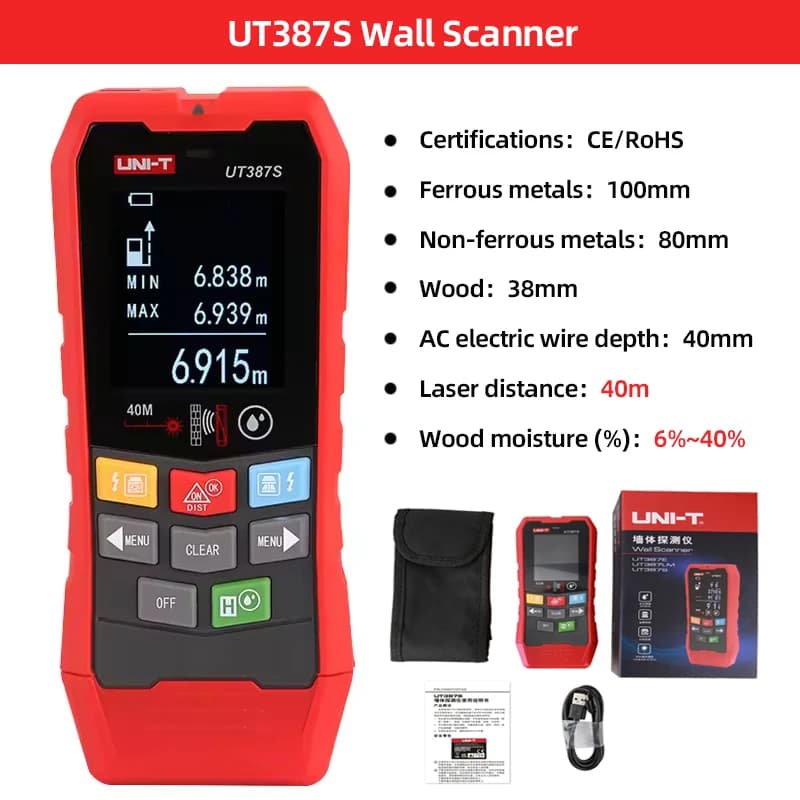 UNI-T UT387C Stud Finder | 4-in-1 Metal/AC/Wood Scanner | Live Wire Detector - Thumbnail 7