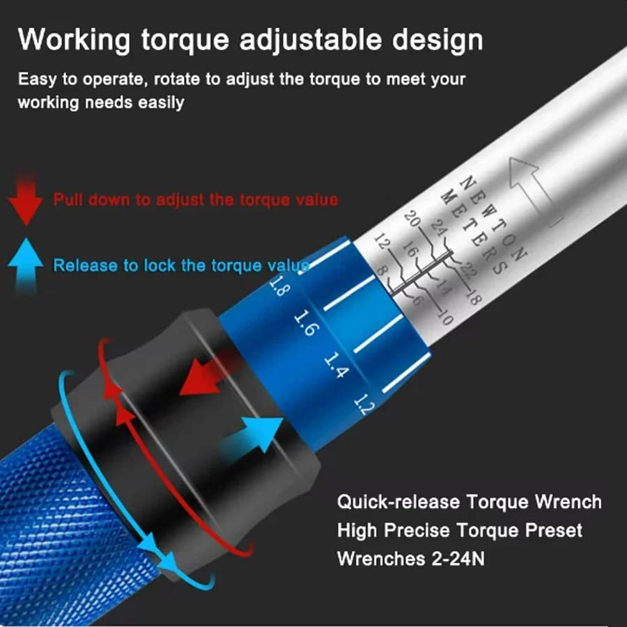 1/4" Torque Wrench | 2-24Nm Adjustable Precision | Quick-Release Repair Tool - Thumbnail 4