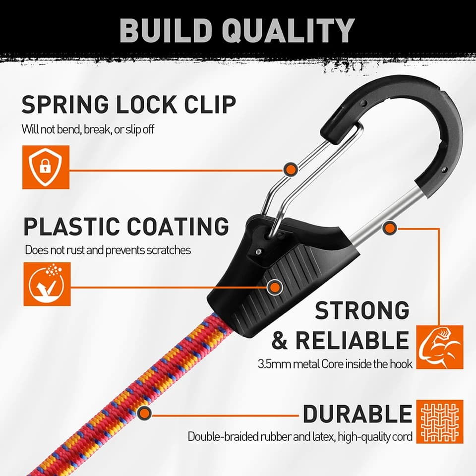 18" Bungee Cords with Hooks | 10 Pack Heavy Duty | Outdoor Assortment - Thumbnail 4
