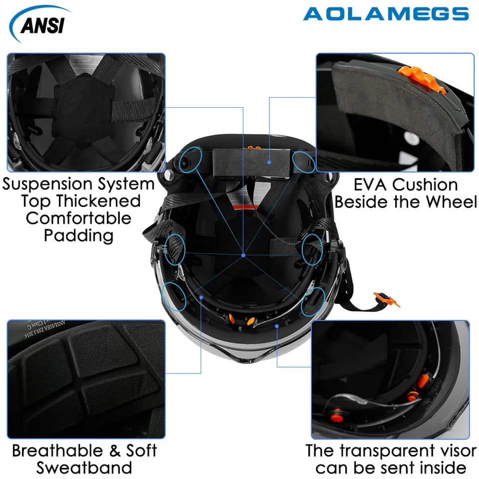 Safety Construction Helmet | Double Visor Goggle | Industrial Head Protection - Thumbnail 6