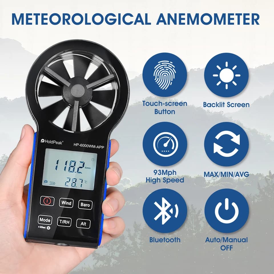 HoldPeak 6000-WM-APP Anemometer | Bluetooth Wind Flow Meter | Waterproof & Dustproof - Thumbnail 3