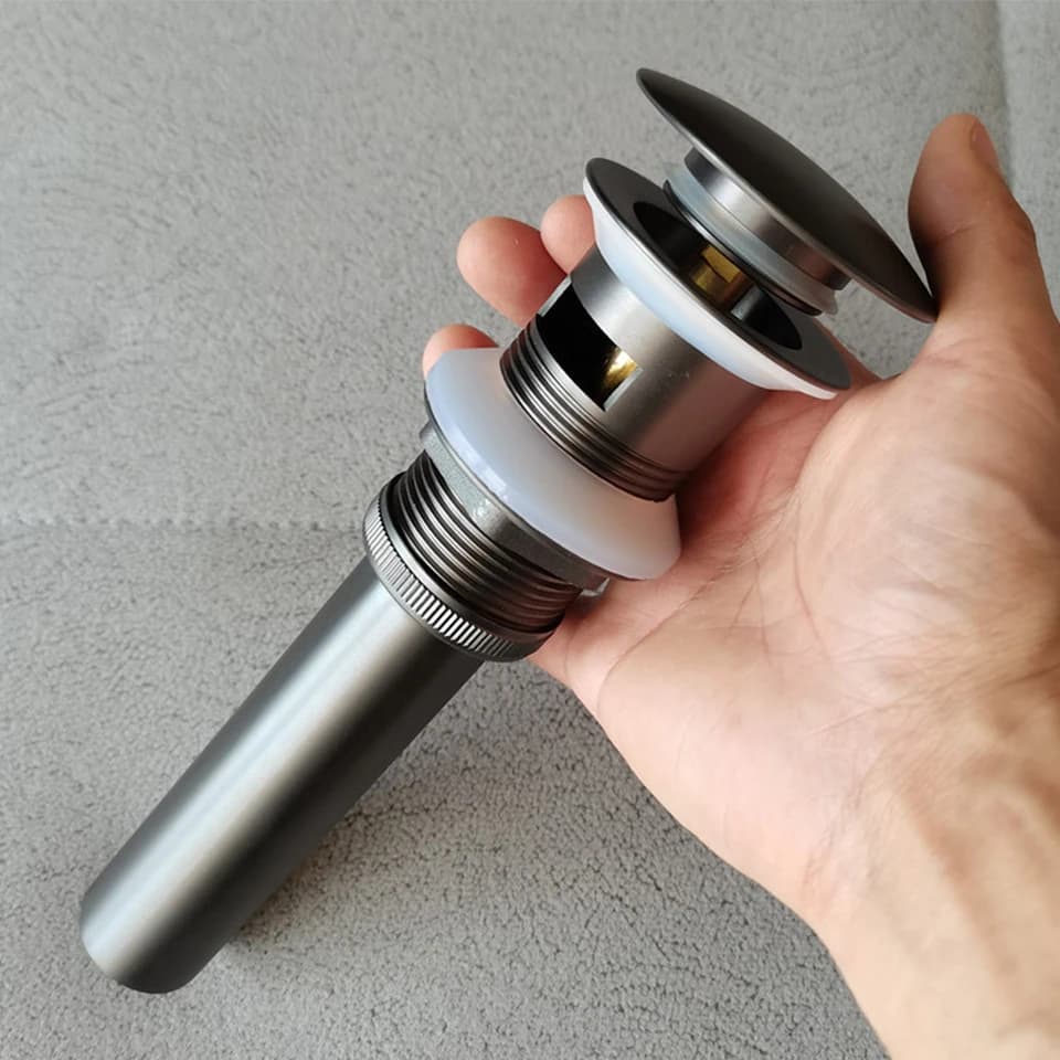Gunmetal Grey Bottle Trap Waste | Pop-Up Drain Stopper | Bathroom Sink Fitting - Thumbnail 6