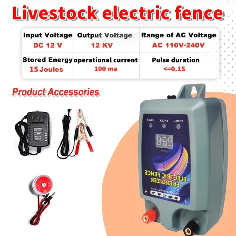 5km Electric Fence Energiser 12KV High Voltage | Poultry & Livestock Controller | Farm Animal Fencing - Thumbnail 4