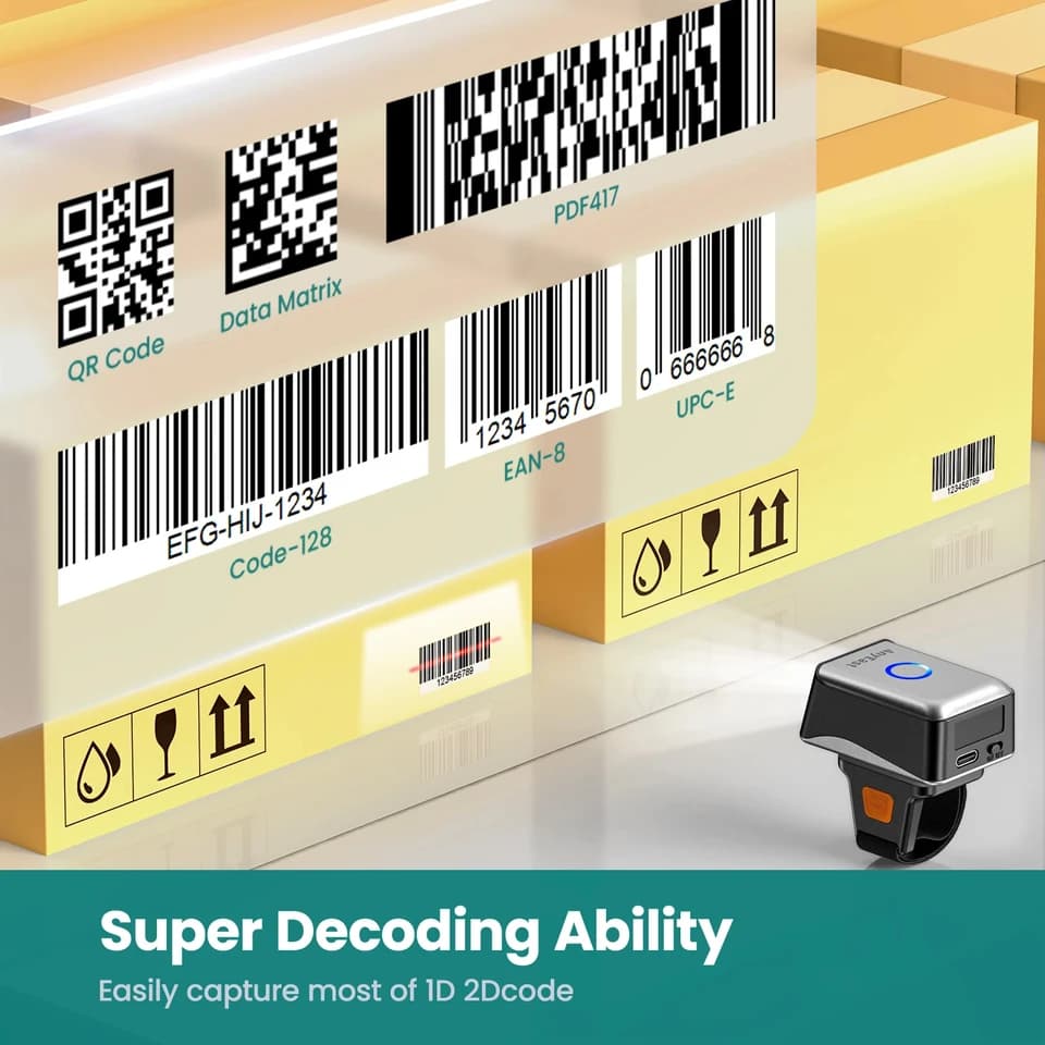 Ring Barcode Scanner | Wireless 2D for Android/iOS | Finger-worn Data Matrix Reader - Thumbnail 5