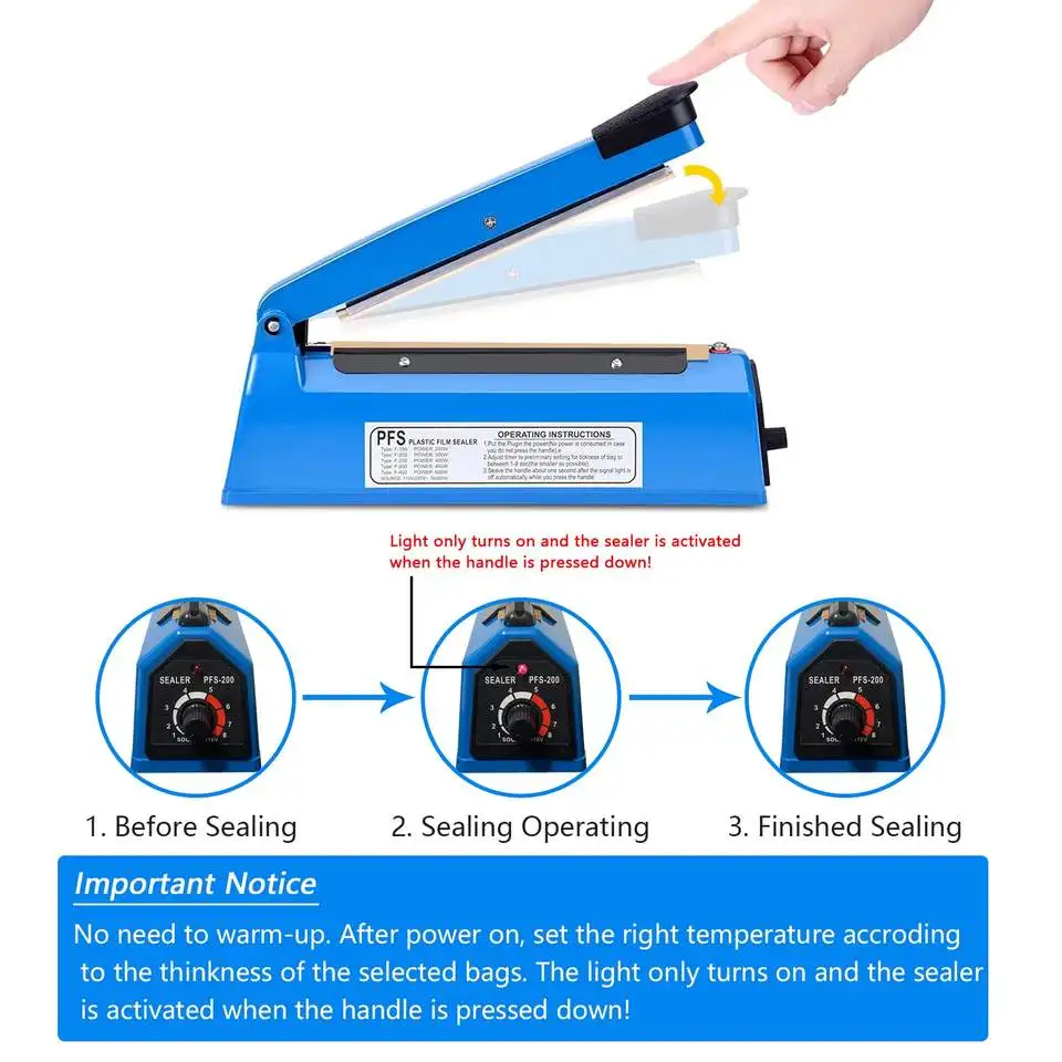 Heat Sealer Machine | 8-Gear Temp Control | Film Cutting for Plastic Bags - Thumbnail 4