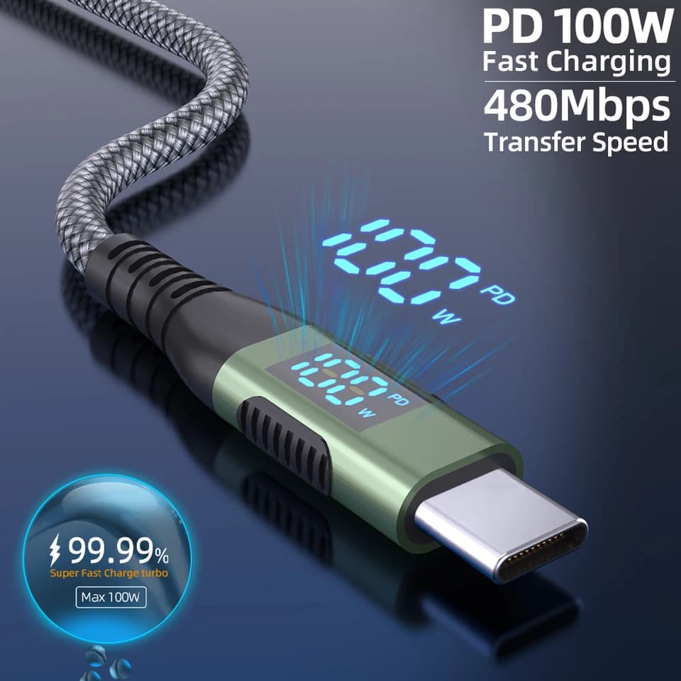 C Cable with Power Display | 100W PD 5A Fast Charge | Nylon Braided - Thumbnail 5