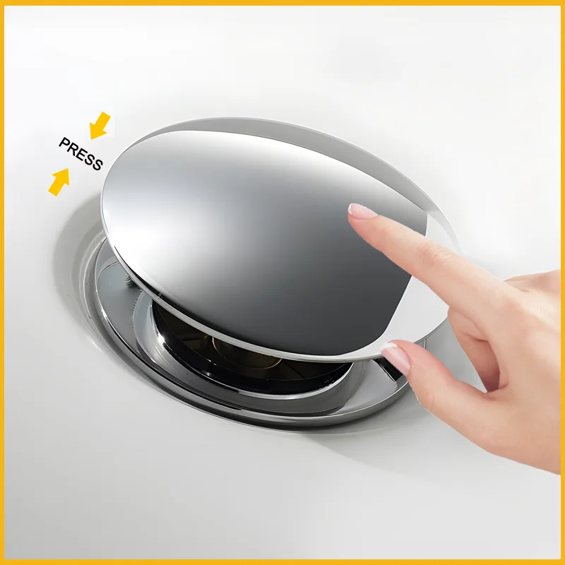 Solid Brass Bottle Trap Waste | Push-Open Basin Stopper | Round Bathroom Drain - Thumbnail 3