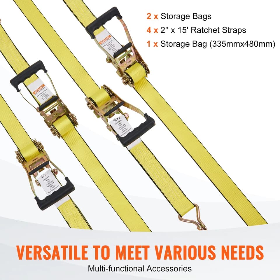 4x Ratchet Tie-Down Straps | Double J Hook | Cargo Lashing for Moving Appliances - Thumbnail 6