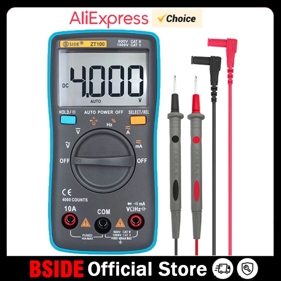 ZT100 Digital Multimeter | 4000 Count AC/DC Voltage & Current | Capacitance & Diode Tester - Thumbnail 2