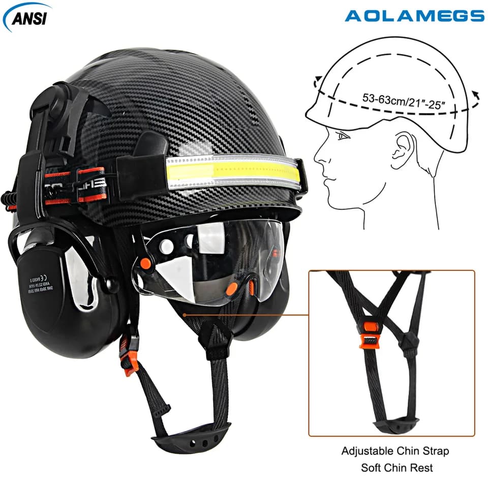 Safety Construction Helmet | Built-in Goggles & LED Headlamp | ABS Hard Hat - Thumbnail 6
