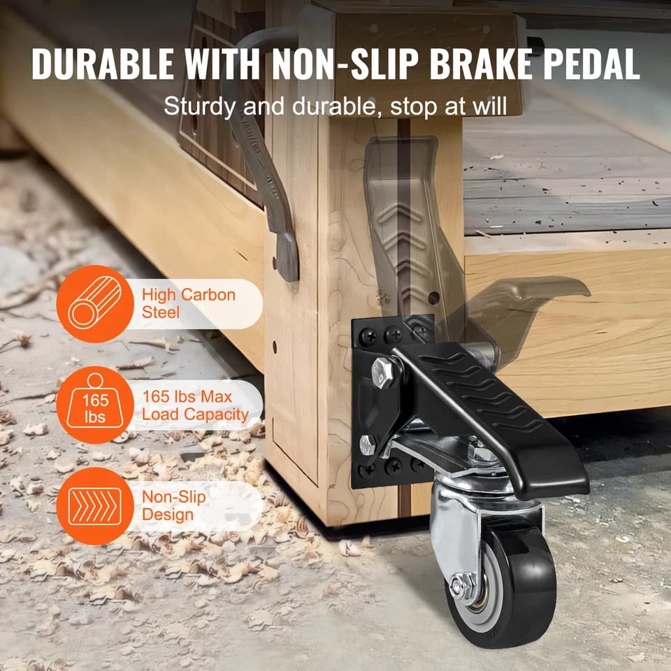 Retractable Stepdown Wheel Chock for Caravan | 165 lbs 2.5" Swivel | Workbench & Equipment Casters - Thumbnail 5