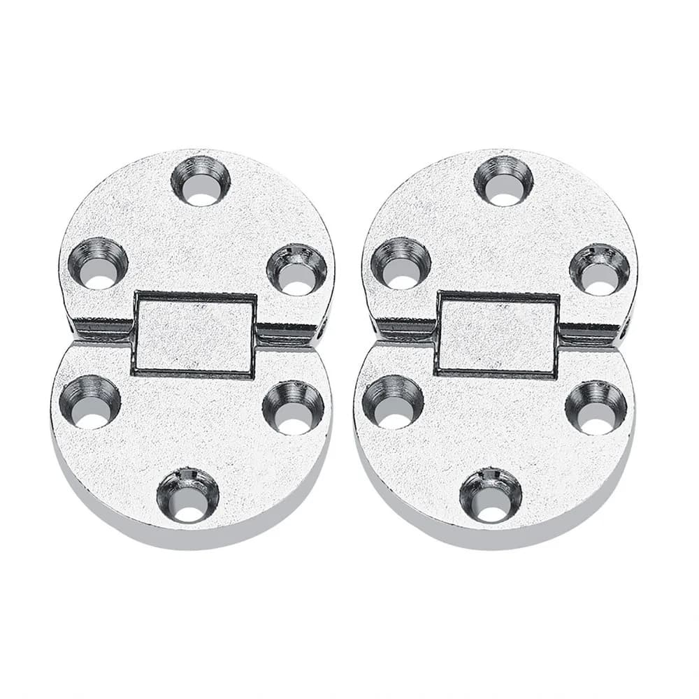 Pair of zinc alloy 180-degree cast strap folding hinges with round edges for drop-leaf cabinets and furniture. Features durable metal construction.