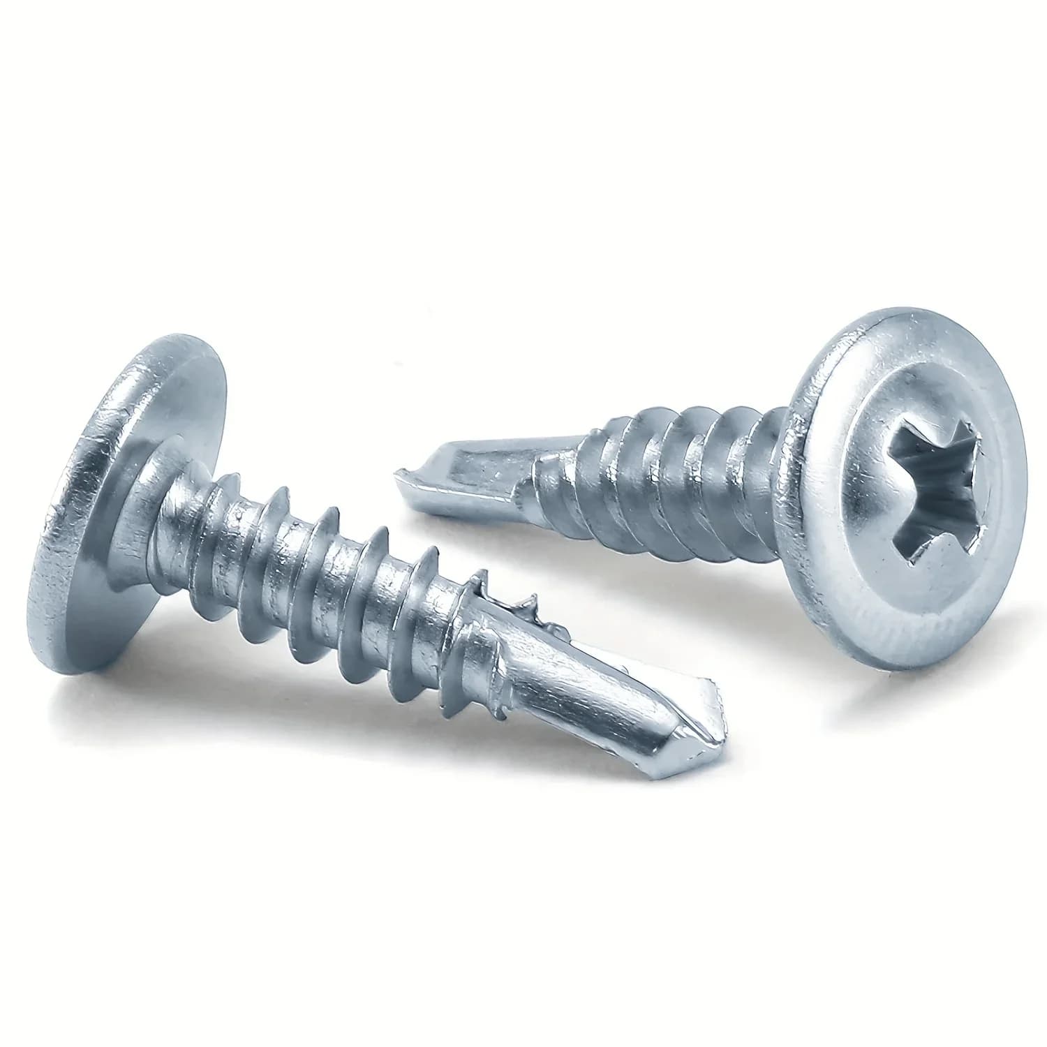 100-piece pack of #8 Phillips truss head self-drilling screws with zinc oxide coating for fastening lath to metal studs in construction.